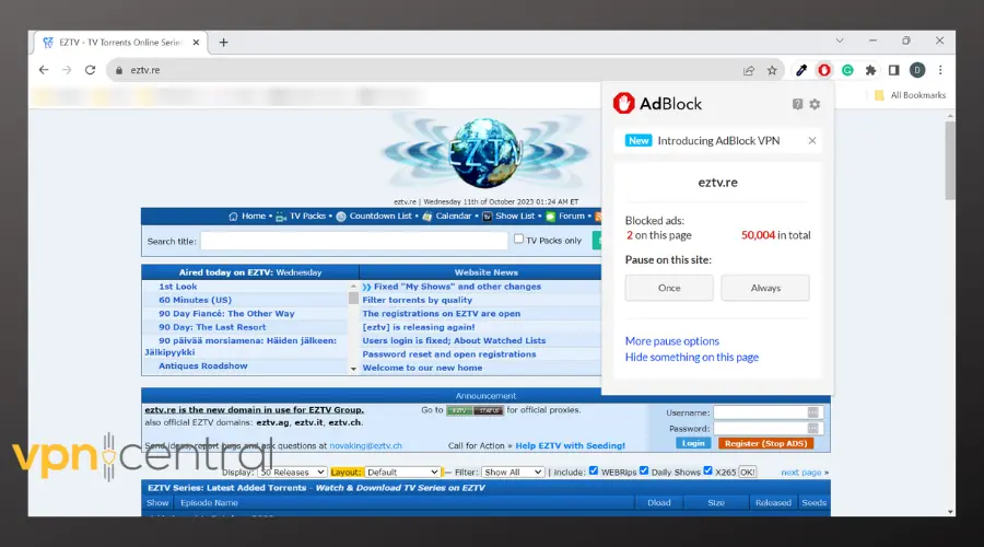 adblock on eztv