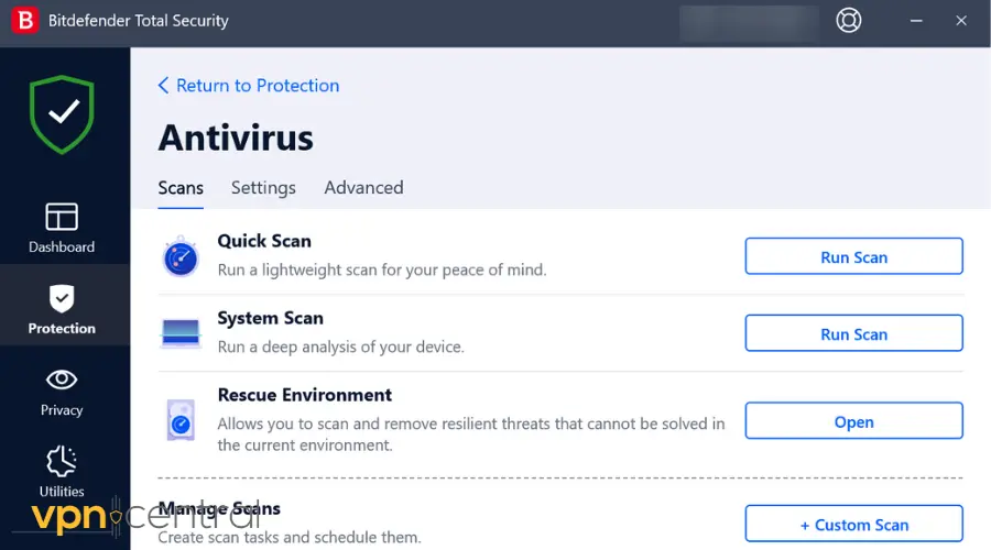 bitdefender user interface