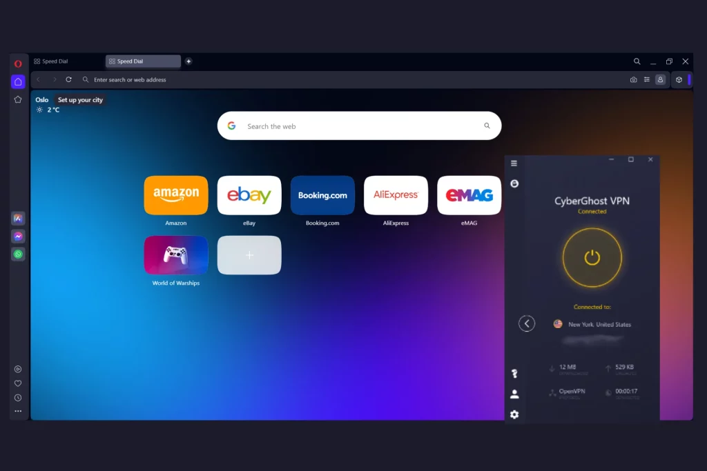 cyberghost connected opera browser