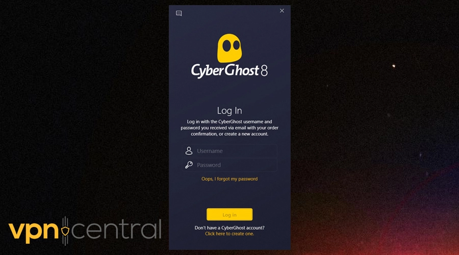 cyberghost log in