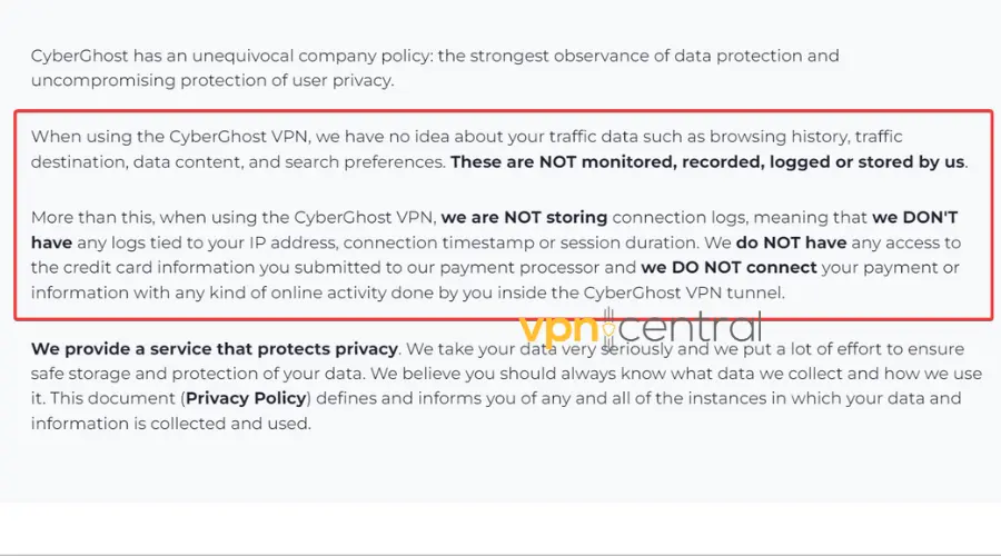 cyberghost no logs policy