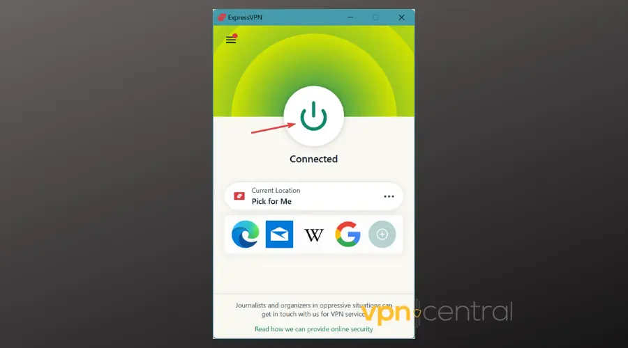 expressvpn connected to server