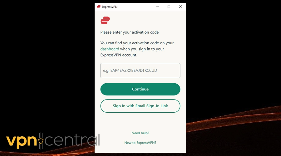 expressvpn log in window