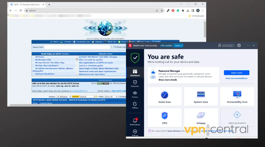 eztv running with antivirus enabled.