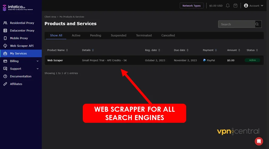 infatica web scrapper api for search engines
