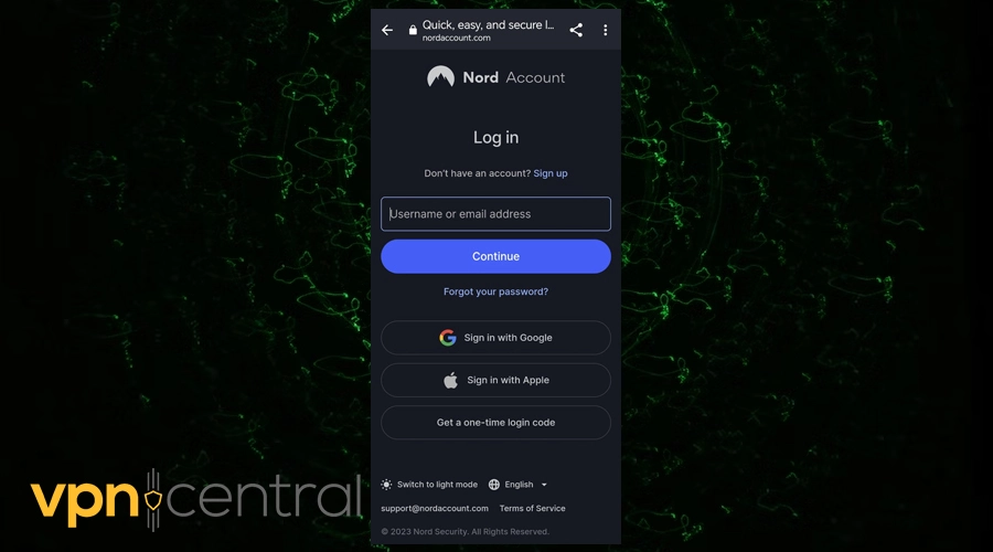 nordvpn log in mobile
