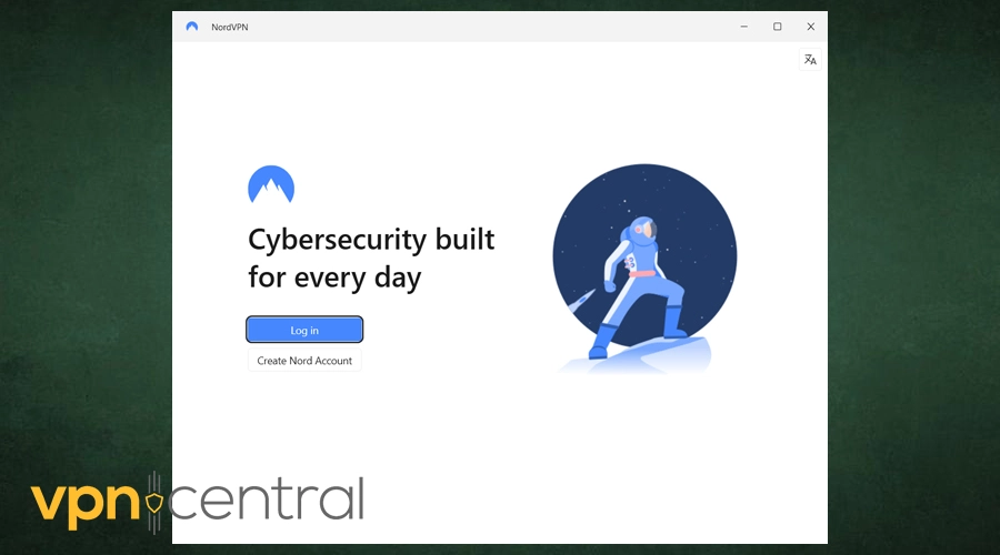 nordvpn login page on windows
