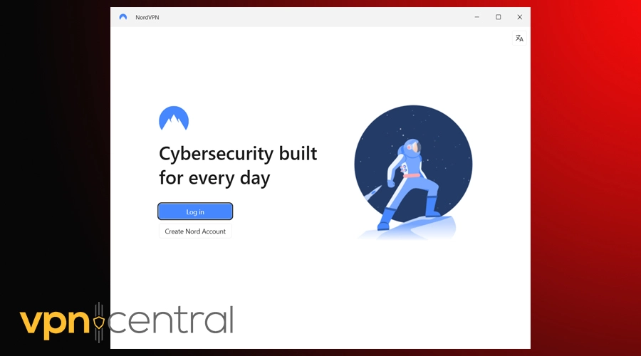 nordvpn login with red background