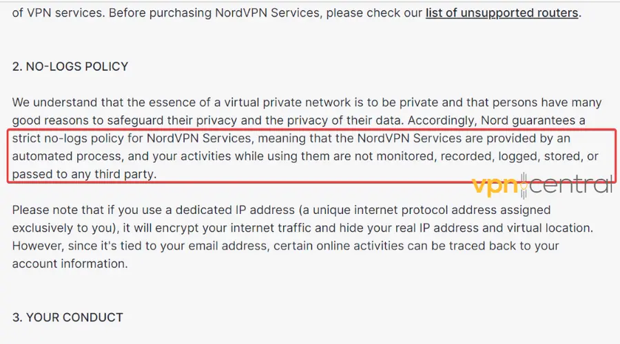 nordvpn no logs policy