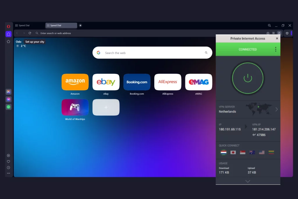 pia working with opera browser