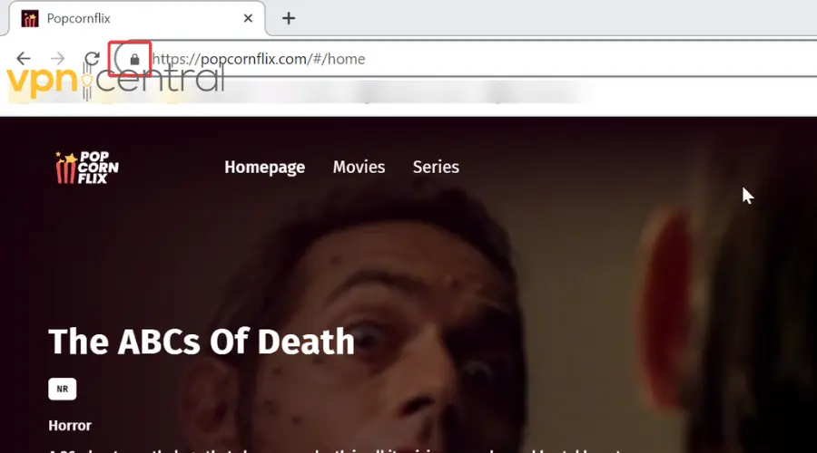 popcornflix secure connection padlock