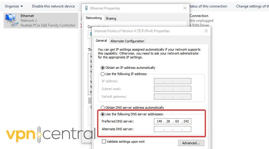 preferred dns address