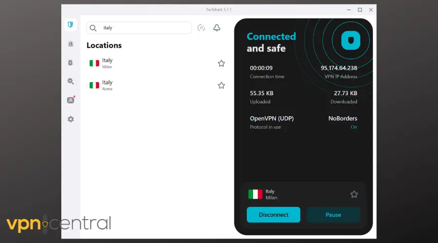 surfshark italian servers