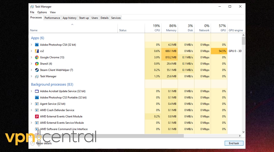 task manager while playing cs2