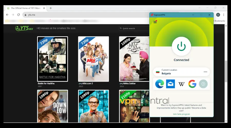 yts with expressvpn running