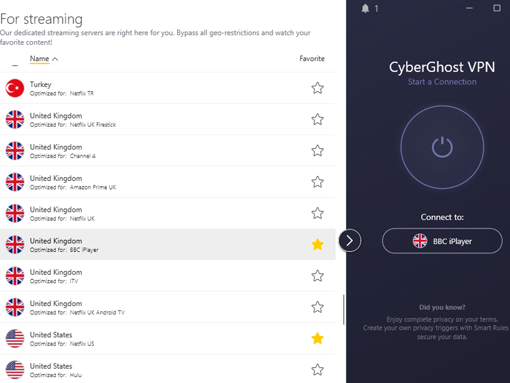 CyberGhost VPN BBC iPlayer server