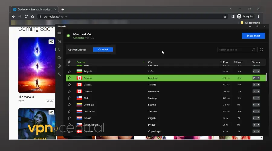 gomovies running with ipvanish connected