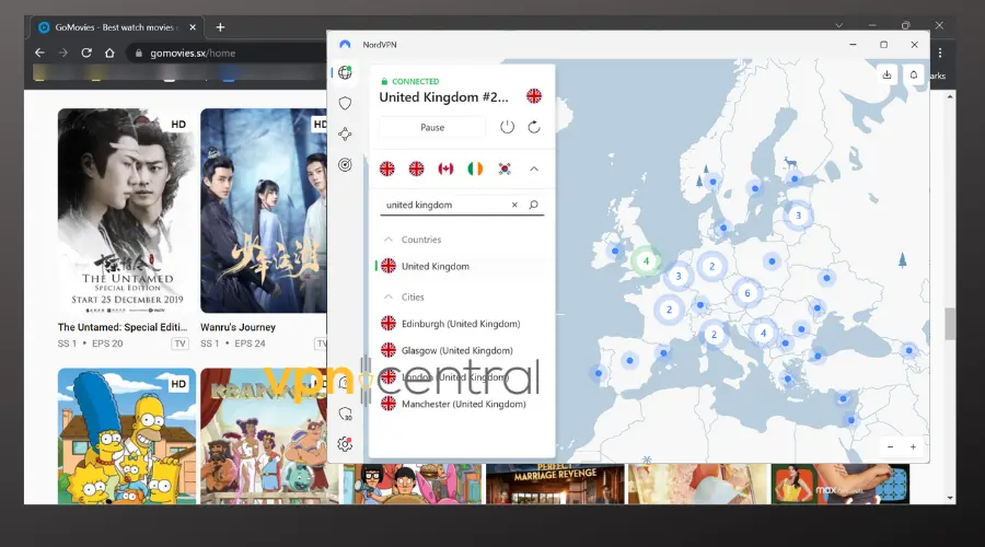 gomovies running with nordvpn connected