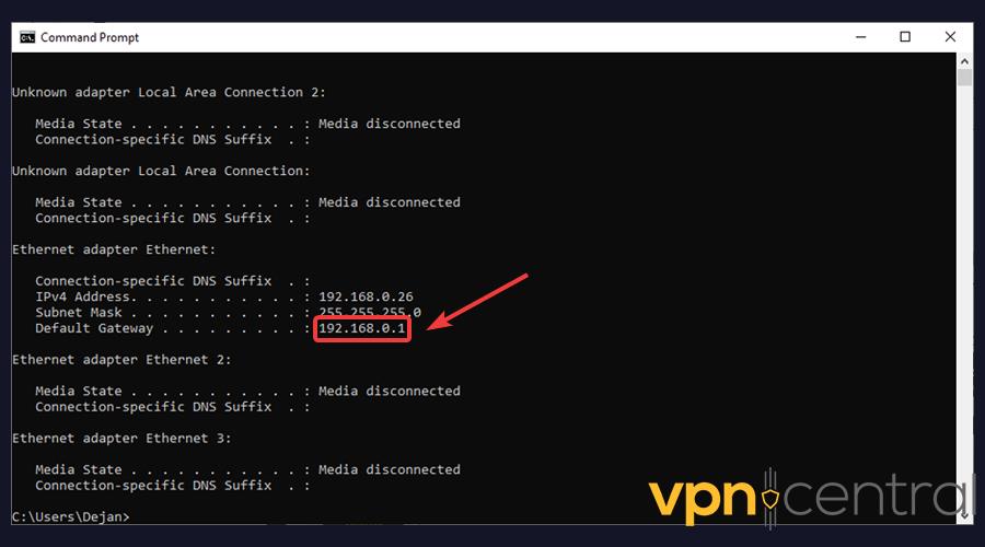 ipconfig command prompt