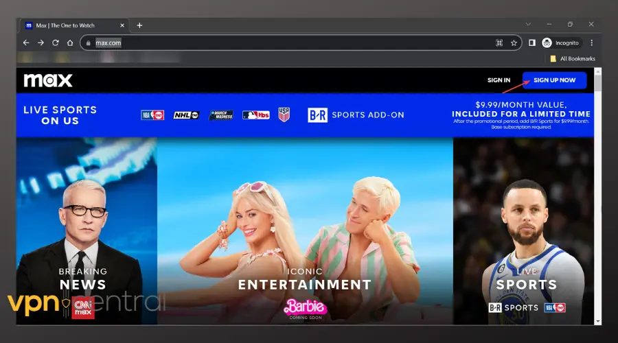 max united states sign up button