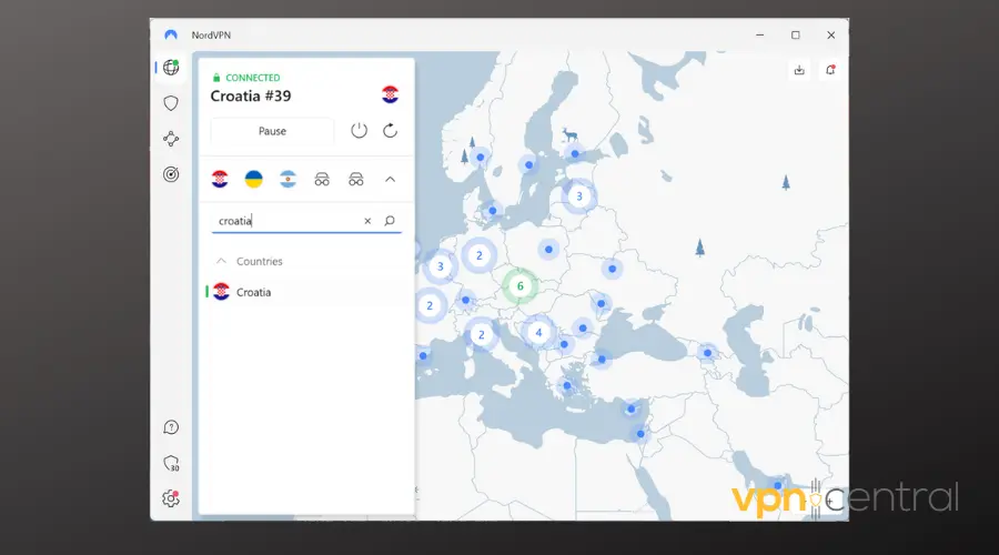 nordvpn connected to croatia