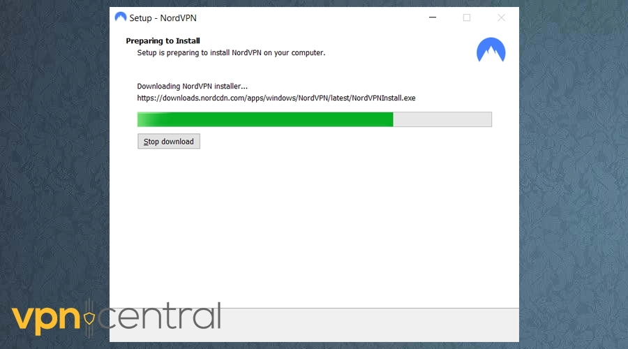 nordvpn installation screen