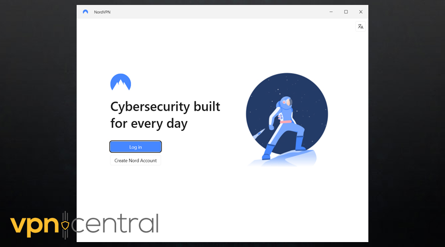 nordvpn log in screen