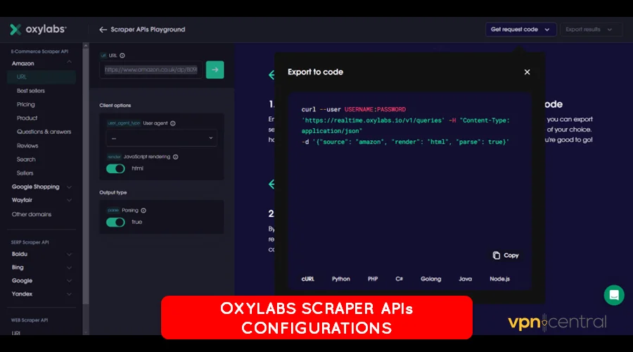 oxylabs scraper apis configurations