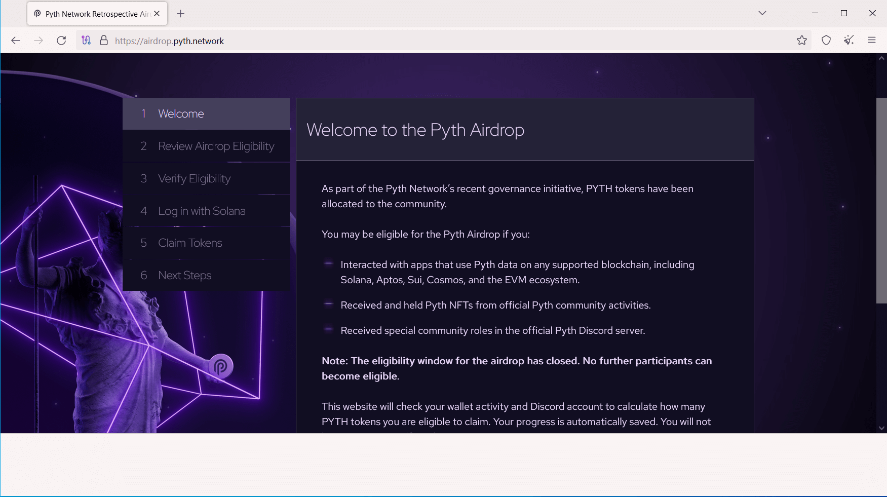 pyth network airdrop available with tor browser