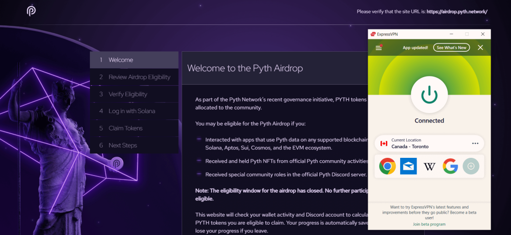 pyth network website unblocked with expressvpn