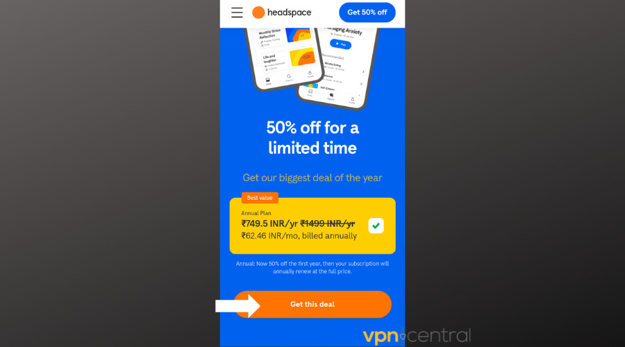 subscribing to headspace in india