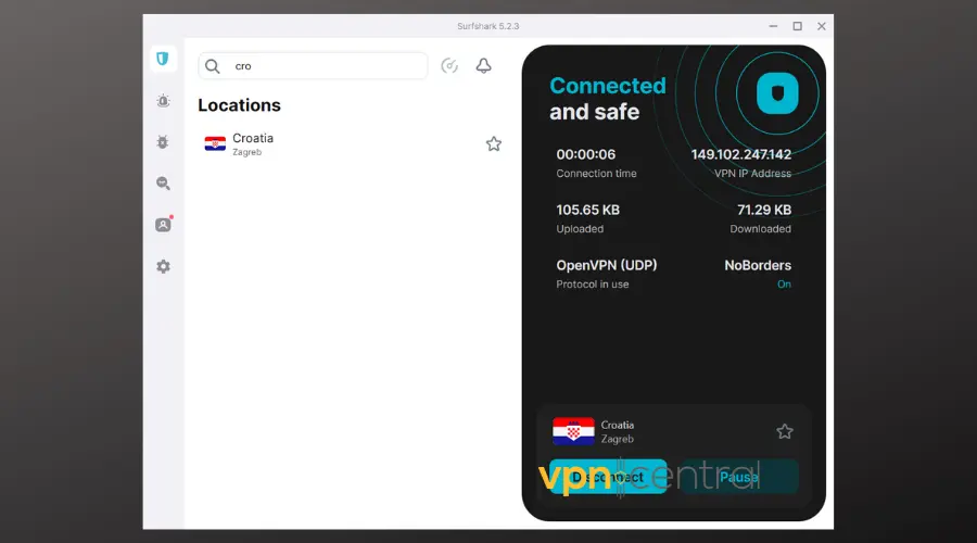 surfshark vpn connected to croatia
