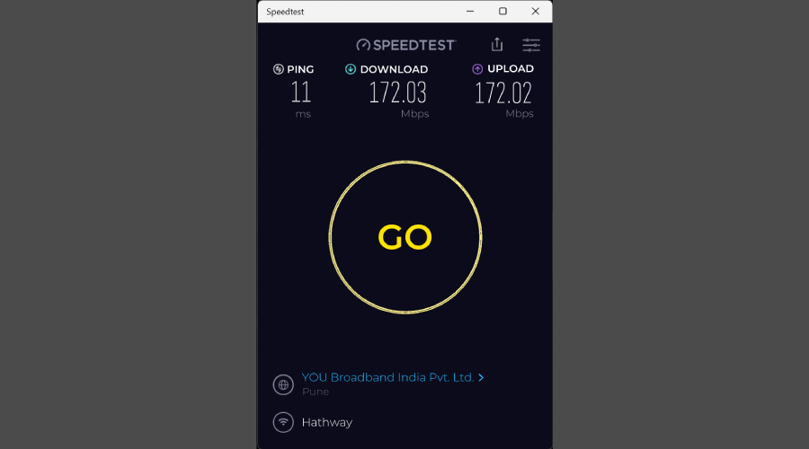 Baseline internet speed without VPN