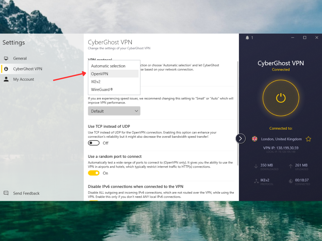 CyberGhost App protocols