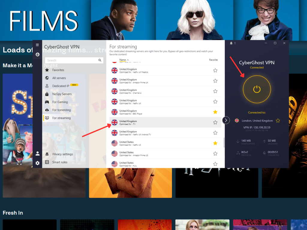connecting to uk server in the cyberghost app