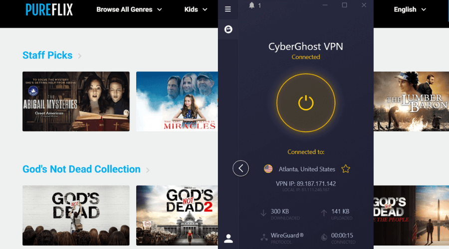 Pure Flix site with VPN