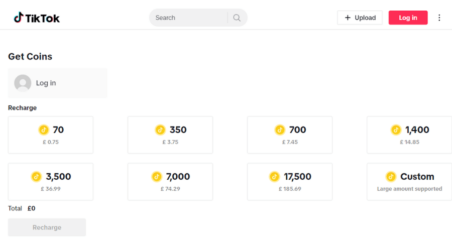 UK TikTok coin prices