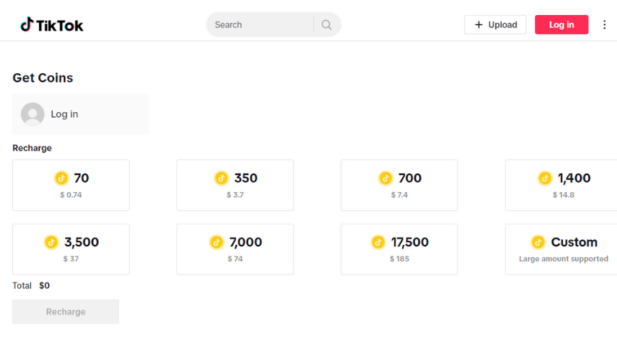 US TikTok coin prices