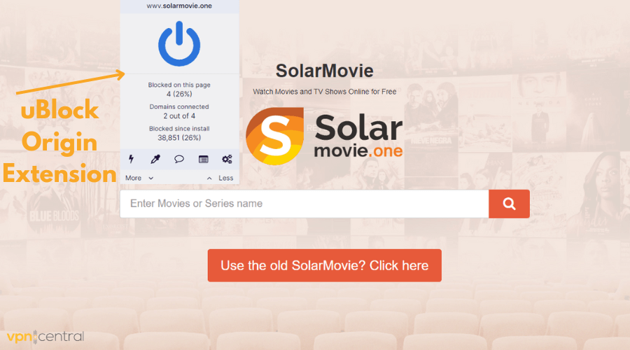 uBlock Origin extension for solarmovie