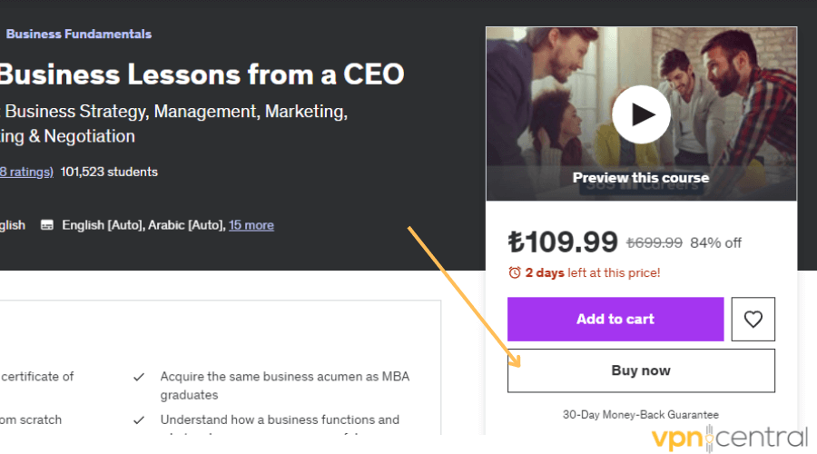 Udemy buy now option