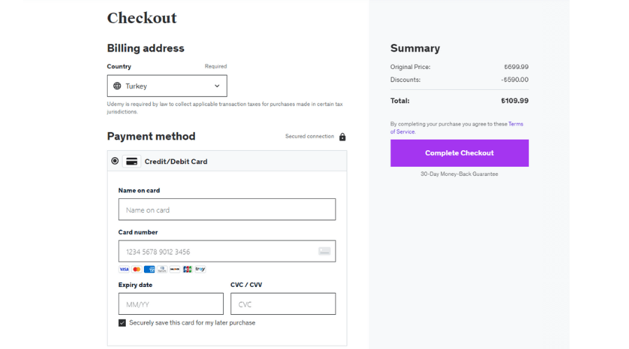 Udemy payment options for Turkey