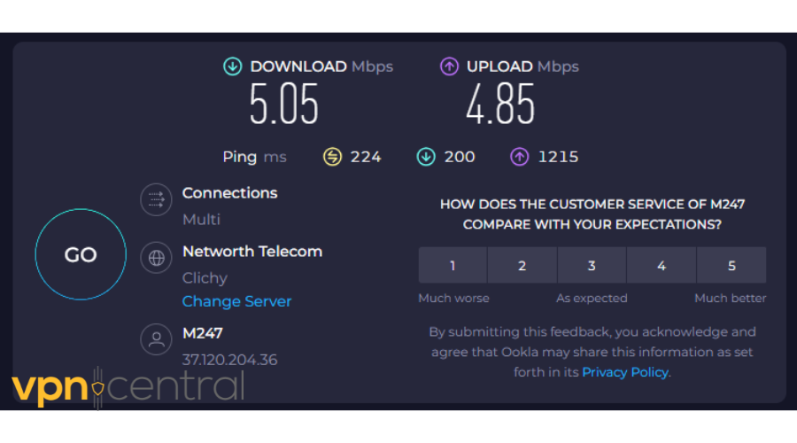 Speed test, France server