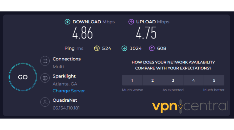 Speed test, Atlanta server
