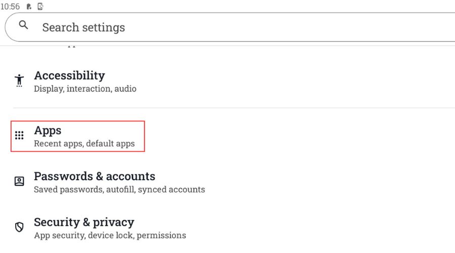apps submenu in settings on android device