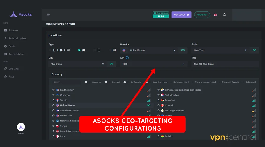 asocks residential proxy geo-targeting options