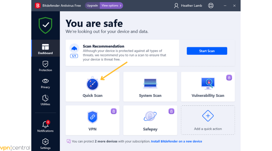 Bitdefender scan option