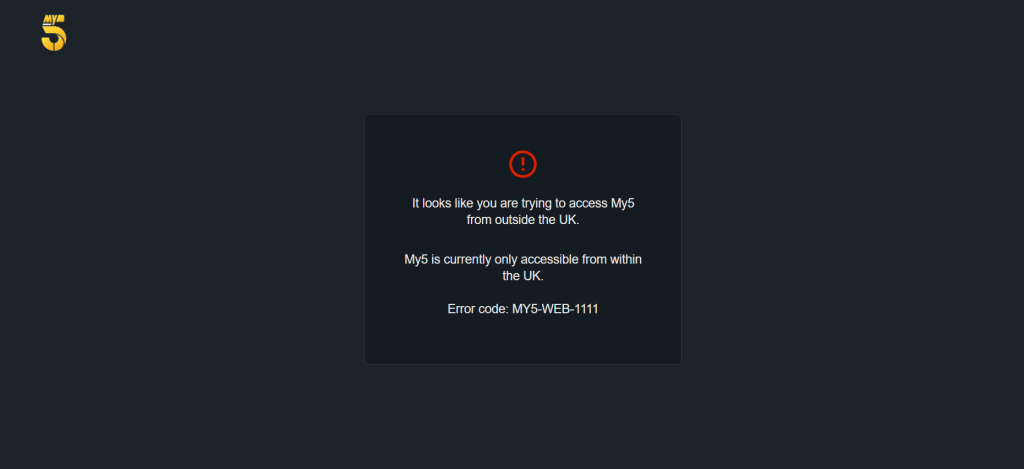 channel 5 geo-restriction error