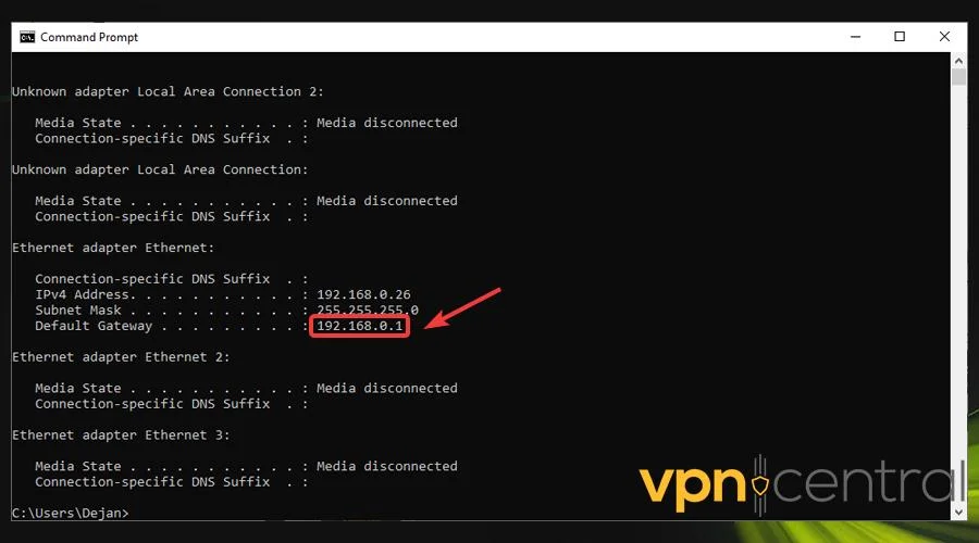 command prompt ip router