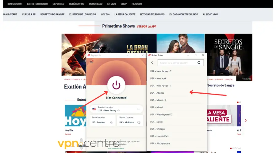 connecting expressvpn to us server