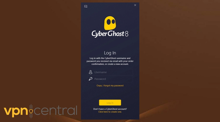 cyberghost login process